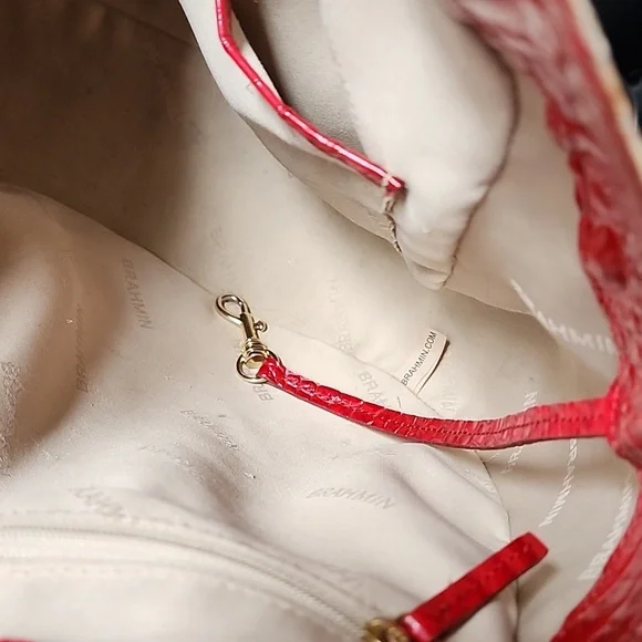 Brahmin Marianna Ember Fuego Genuine Croc Embossed Leather Shoulder Bag - Picture 6 of 12